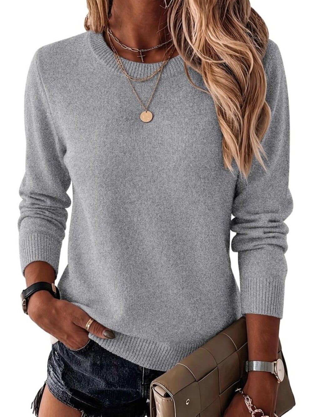 Cozy Wool Blend Crewneck Sweater for Women | Long Sleeve Fashion Top